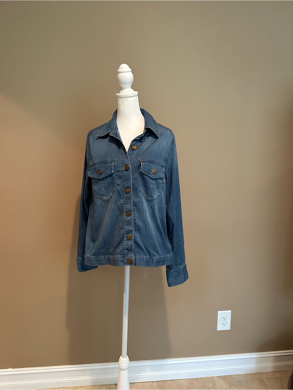 CAbi Women's Indigo Denim Button-Up Shirt Jacket